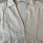 ZARA NEW Linen Babydoll Dress Beige Short Sleeve Flounced Hem Collared Size XS Photo 2