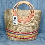 Nwt magid woven jute tote bag beach purse with wooden handles Photo 0