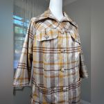 Vintage ‘70s Handmade Beige, Gold & Brown Plaid Button Front Lightweight Jacket Size XL Photo 3