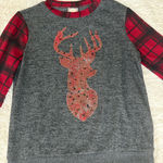 RBielle Red Plaid Christmas Sleeve Women's Sz Sm Reindeer Deer Sequin Holiday Gray Photo 0
