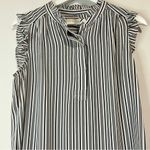 Loft Women’s Sleeveless Ruffle Striped Blouse Black White Size Medium EUC Girly Photo 1