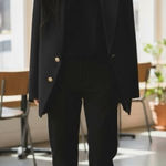 Vintage 80s High Point Black Blazer Small Gold Button Oversized Power Jacket Photo 1