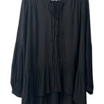 Ro&De Size Small Boho Peasant Ruffle Blouse Top Shirt Tie Keyhole Neck Pleats Black Photo 0