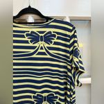 LuLaRoe  Classic Tee Navy & Yellow Striped Bow Blouse Top Pinup Plus Size 2X Photo 3