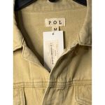 POL NWT  Womens Medium Beige Cropped Denim Jacket Pocket Pearl Flower Raw Hem Photo 4