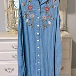 Terre Bleue Summer Embroider Button Denim Look Dress Casual Lightweight Womens M Size M Photo 3
