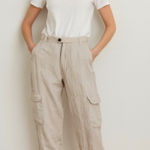 Rachel Roy 100% Linen Cargo Cropped Pants Khaki Beige Casual Lightweight Medium Tan Photo 0