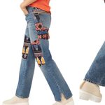 Free People  Rocky Mountain straight Jean medium wash with patches size 28 NWT Photo 3