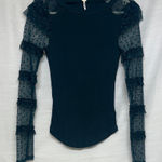 Free People  Dark Teal Sheer Ruffle Sleeve Top Photo 0