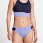 Athleta  | Cross Train Bikini Top Zip Back Periwinkle & Navy Blue Women’s Size M Photo 6