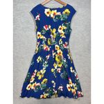 Maeve Anthropologie Evaline Dress S Blue Floral Smocked Waist Cap Sleeve Photo 3