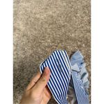 Aerie striped ruffle straps v neck longline bikini swim top size S blue/white Photo 3