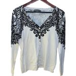Josephine Chaus  ecru and black boho print light weight cardigan size medium Photo 0