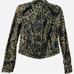 Free People  Follow the Flock Velvet Flocked Black / Tan Moto Jacket Size 2 Photo 2