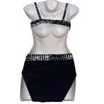 Maiden Form Women’s 2 PC Swimsuit Bikini Black & White Size 34B Top Small Botton Photo 4