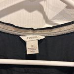 Fossil  Black Beige Striped Long Sleeve Top V Neck Casual Blouse Medium Silk Wool Photo 2