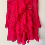 Alice + Olivia Angelita Asymmetric Tiered Lace Midi Dress Pink Formal Wedding Photo 5