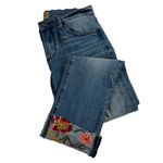 Driftwood  Jackie Crop Embroidered Floral Cuffed Jeans Medium Wash Size 26 Photo 11