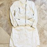 Rebecca Taylor Vintage Denim Skirt Jacket Set Zipper Textured Eyelet Cotton 6 Photo 2