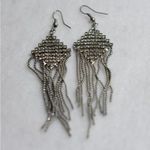 Holiday Party Crystal Chandelier Tassel Dangle Silver Tone Hook Glam Earrings Photo 0