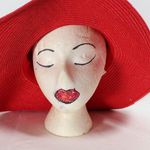 Merona NWT Women's Large Red Coral Floppy Hat with Cream Braided Trim and Gold Beads Photo 1