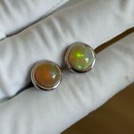 Brand New Natural Opal 9K Solid White Gold Sphere Bezel Settings Earrings/Studs Multiple Photo 4