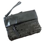 Vera Wang Simply Vera  Black Sequin Faux Leather Wristlet Clutch Photo 0
