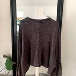 Free People  Charcoal Gray Black Velvet Bell Sleeve Shirt Photo 4