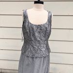 Cachet Silver Gray Embroidered Blouson Peplum Dress Matching Blazer Jacket 10 Photo 3