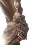 Acoa Women Medium Beige Ribbed Sweater Fall Bodycon Ruched Above Knee‎ Dress Brown Photo 2