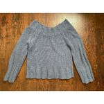 Free People  Blue Knitted Off the Shoulder Oversized Sweater Size Small Photo 5
