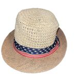 Steve Madden Fedora Hat Patriotic Band Stars Stripes Flag Paper Yarn Holiday OS Photo 5