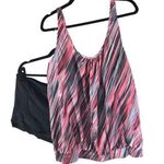 Yonique Tankini Set Gathered Hem Shelf Bra Removable Cups Shorts Pink Black 22W Photo 0