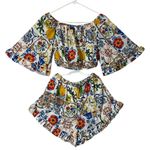 NWOT,Floral Patterned Women's Shorts Set,made in Italy,size 8 Red Photo 0