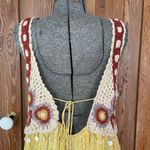 ZARA  Limited Edition Crochet Dress V-Neck Ruffled Shell Tassels Boho Yellow~XL Photo 14