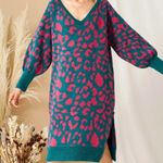 Cara & The Sky Elizabeth Animal Midi Knitted Dress Teal Size Small Photo 4