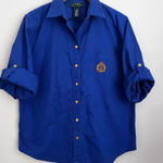 Lauren Ralph Lauren Button Down shirt long sleeve Royal Blue Crest Logo vintage Size L Photo 0