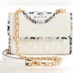 Tory Burch NWT Fleming Tweed Border Convertible Small Shoulder Bag, New Ivory Photo 1