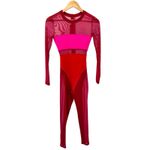 Adidas ‎ Ivy Park Catsuit Red Pink Mesh Long Sleeve Bodysuit NWT Small Beyoncé Photo 2