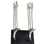 Sam Edelman New - White Jasper and Silver Moon Drop Post Dangle Chain Earrings Photo 1