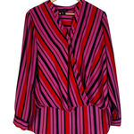 Rachel Zoe Pink Red Black Striped V Neck Faux Wrap Long Sleeve Blouse Top M Photo 0