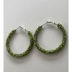 Vintage round Bead Hoop green Beaded Mini Chunk Earrings Women’s Sz 5.5” Western Photo 5