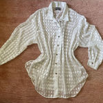 Notations Vintage  Sheer Blouse 2X White Gold Geometric Button Down USA Photo 0