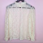 SheIn Coquette Sheer Lace Ruffle Mock Neck Long Sleeve Blouse Cream Small Photo 11