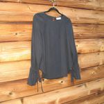 frame denim Frame Black Voluminous Tie Cuff Silk Top Blouse Photo 3