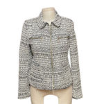 ZARA Short Zipped Tweed Jacket Blazer Cream Black Size Small Photo 2