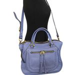 orYANY Leather Satchel Bag Periwinkle Braided Tassel Crossbody Tote Quiet Luxury Blue Photo 0