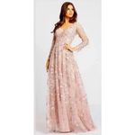 Mac Duggal NWT 70224 Pink Floral Applique Long Sleeve Illusion Gown Sz 10 $398 Photo 5