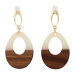 White Wooden Geometric Teardrop Earrings Photo 3