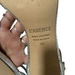 L'Agence Gisele II Heel Snakeskin Print Ankle Strap Silver Sandals Size 38 EUC Photo 4